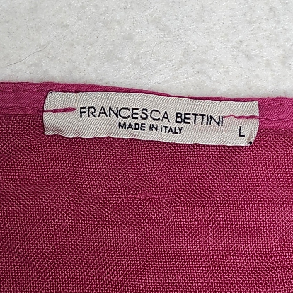 Francesca Bettini Italy Linen Boxy Top Large Pink Pocket Lagenlook Boho Coastal - Picture 2 of 6